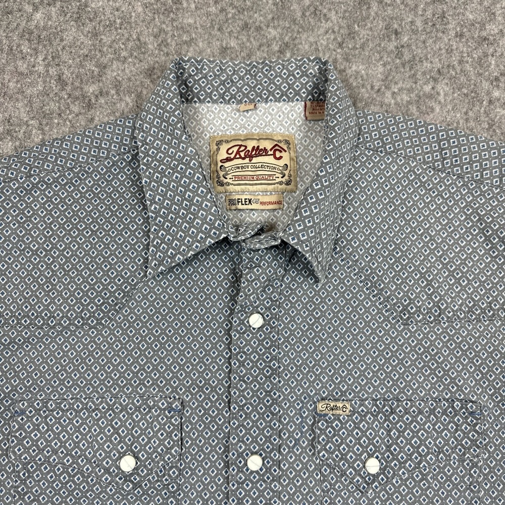 Rafter C ProFlex 45 Performance Shirt Mens XXL Blue Geometric Pearl Snap Western